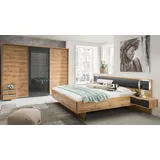 Schlafzimmer Valencia 4-tlg. Eiche Glas grey graphit Schrank Bett LED 180x200