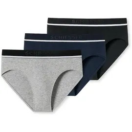 SCHIESSER Herren Slips, 3er Pack - 95/5 Rio Briefs, Logo-Bund, Stretch Baumwolle Schwarz/Blau/Grau 2XL