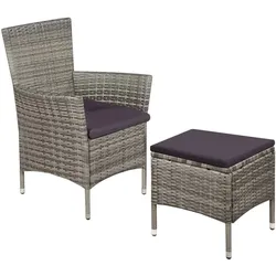vidaXL Gartenstuhl und Hocker mit Polstern Poly Rattan Grau