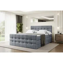 altdecor Boxspringbett mit Matratze und Lattenrost - BERO -Z KING - 160x200 cm - Grau Samt - Topper, Fußteil, Polsterbett mit Bettkasten, Bett mit... - Hellgrau