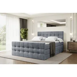 altdecor Boxspringbett mit Matratze und Lattenrost - BERO -Z KING - 160x200 cm - Grau Samt - Topper, Fußteil, Polsterbett mit Bettkasten, Bett mit... - Hellgrau