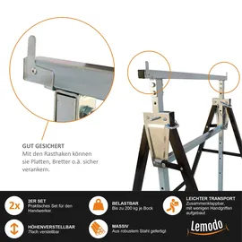 Lemodo Arbeitsbock 2er Set, höhenverstellbar, Klappbock mit 200 kg Tragkraft
