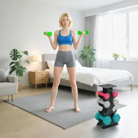 sportnow Hantel-Set Kurzhanteln 1-4 kg rutschfeste Griffe bunt/grau/grün/rosa