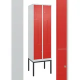 C+P Z-Spind Classic PLUS, Gestell, 4 Abteile, HxBxT 212x60x50cm, Zylinderschloss, Hellgrau/Rot von PROREGAL