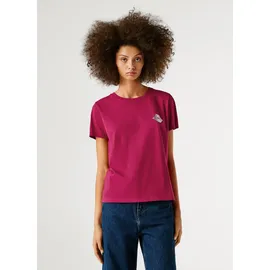 Pepe Jeans T-Shirt BRULE mit Runhals, kleiner Print auf der Brust rosa L (40)