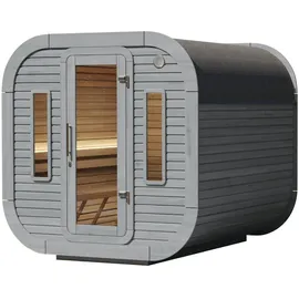 Wolff Finnhaus Design Saunahaus Luago 2x2 Art 1 hellgrau Typ 2 mit 2 frontseitigen Fenstern Komplett montiert