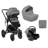 KIKKABOO Kombikinderwagen Irene 3 in 1 Babywanne Autositz Adapter Wickeltasche grau schwarz