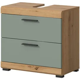 inn.furn Waschbeckenunterschrank 2 Schubladen 60 x 56 x 34 cm Salbeigrün/Eiche