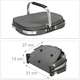 Relaxdays Einkaufskorb mit Kühlfunktion, faltbar, Deckel, Henkel, 27 Liter, Thermo Tragekorb, Polyester, Aluminium, grau