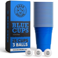 BeerBaller® Blue Cups - 25 blaue Beer Pong Becher & 3 Bier Pong Bälle | spülmaschinenfest & wiederverwendbar | 473ml - 16oz Partybecher | Bierpong Becher Set | Original American Beerpongbecher