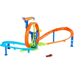 Hot Wheels Schnellstart- und Looping-Spielset mit Die-Cast-Spielzeugauto im Maßstab 1:64, Crash- und Streckenset