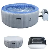 Mendler Whirlpool HWC-N97, 4 Personen, In-/Outdoor heizbar aufblasbar Pumpe PVC laminiert, rund Ø 180cm - grau-blau