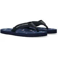 Zehentrenner TOMMY HILFIGER, Damen, Gr. 36, blau, Textil, Schuhe Zehentrenner, Pool Slides, Badeschuh, Strandschuh mit Zehensteg