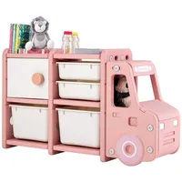 Costway Spielzeugregal, 2 Ebenen Kinderregal mit Schrank und Aufbewahrungsboxen, Bücherregal für Kinder, Kinderzimmer Regal für Spielzeug Aufbewahrung, 110 x 32 x 66 cm (Rosa) - Rosa