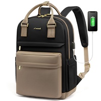 LOVEVOOK Rucksack Damen, 15,6 Zoll Laptop Rucksack Schulrucksack Mädchen Teenager mit Laptopfach, Wasserdichter Schultasche Daypack für Schule Uni Reisen Arbeit, Khaki Schwarz