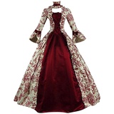 SALUCIA Festliches Kleider ZQTWJ Damen Mittelalter Gothic Kleid Spitze Satin Trompetenärmel Bodenlanges Kostüm Gewand Viktorianisches Renaissance Prinzessin Kleidung, Weinrot, S - S