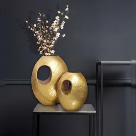 KADIMA DESIGN Deko Vase 2er Set Aluminium mit Tragegriff Blumenvase Modern in Gold | Gr.: onesize