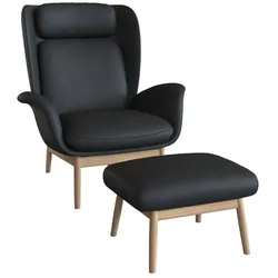 Ohrensessel FLEXLUX "Padova", schwarz (deep schwarz), B:92cm H:99cm T:103cm, 100% Echteder, Sessel, Stil & Komfort, organische Form, Ledenstütze integriert, Fuß Eiche