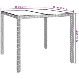 vidaXL Gartentisch 90x90x75 cm Gehärtetes Glas Poly Rattan Braun