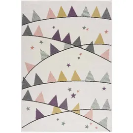 Carpet City Kinderteppich Kinderzimmer Creme Lila - 80x150 cm - Wimpel-Motiv - Kinderzimmerteppiche Mädchen - Babyzimmer-Teppich - Spielteppich