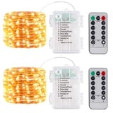 Anmossi LED Lichterkette,2x50er Außen Batteriebetrieb LED Kupferkabel Micro Lichterkette Wasserdicht,8 Programm mit Fernbedienung Timer für Party,Weihnachten,Halloween,Hochzeit Deko (Warmweiß)