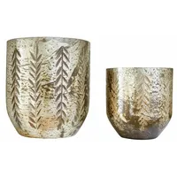 Loberon Windlicht 2er Set Filorex, Zwei Größen, Handgeschliffene Muster, Mundgeblasen, Charmantes Antik-Finish, Kerzenhalter, Dekoration, Glas, Silber