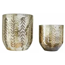 Loberon Windlicht 2er Set Filorex, Zwei Größen, Handgeschliffene Muster, Mundgeblasen, Charmantes Antik-Finish, Kerzenhalter, Dekoration, Glas, Silber