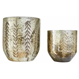 Loberon Windlicht 2er Set Filorex, Zwei Größen, Handgeschliffene Muster, Mundgeblasen, Charmantes Antik-Finish, Kerzenhalter, Dekoration, Glas, Silber