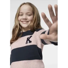 KangaROOS Strickpullover KANGAROOS, Mädchen, Gr. 140/146, rot (rosa, marine), Strick, Obermaterial: 50% Baumwolle, 50% Polyacryl, gestreift, mehrfarbig, Basic hüftlang, Rundhals, Bündchen, Pullover Strickpullover, in modischer Streifenoptik