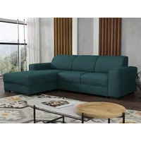 MIRJAN24 Ecksofa Luis, mit Bettkasten und Schlaffunktion, Holzfüße, vereinfachten Ausziehmechanismus blau