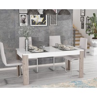 Newroom Esstisch Pouline, Esstisch Nelson Eiche und Weiß Hochglanz Modern Ausziehbar Tisch beige|weiß