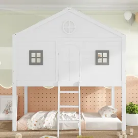 XDOVET Hausbett mit Treppe 90 x 200 cm grau
