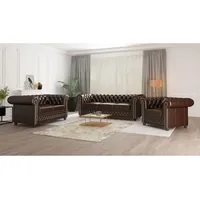 S-style Möbel - Braun Chesterfield Polstergarnitur 3+2+1 Lukas mit Schlaffunktion