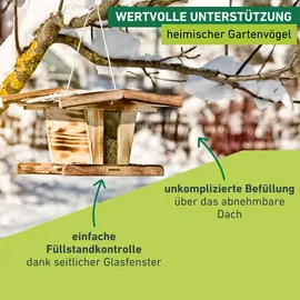 WINDHAGER Vogelfuttersilo Chalet, Massivholz, 2,75 l, 31,5 x 24,5 x 19,5 cm, Futterstation robust
