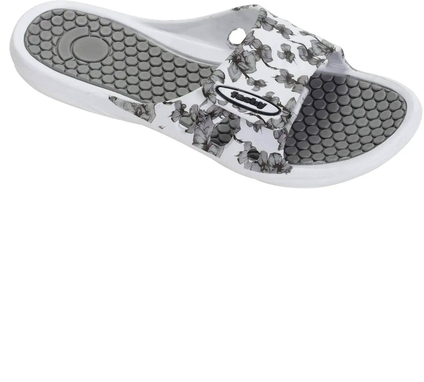Badepantolette FASHY, Damen, Gr. 41, grau (weiß, bedruckt), Schuhe