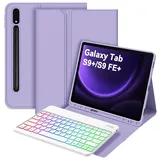 Bettdow für Samsung Galaxy Tab S10+/S10 Plus Tastatur Hülle, QWERTZ Layout Abnehmbarer Beleuchtete Tastatur mit Hülle für Tab S10+/S9+/S9 Plus/S9 FE+/S9 FE Plus 12.4 Zoll, Lila