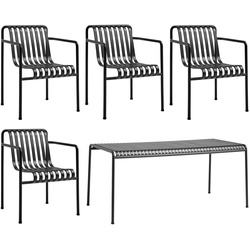 HAY - Palissade Tisch + 4x Dining Armchair, anthrazit