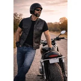 PAULGOS Lederweste Biker Kutte Clubweste Chopper Weste 100% Echtleder BW4 schwarz - Gr.: L