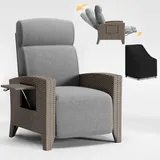 BYYBOU Gartensessel mit Liegefunktion Relaxliege Garden, Polyrattan Gartenmöbel Set mit Tisch & Abdeckung–Ratan Liegesessel Verstellbarer Sessel, ideal als Relaxsessel, Korbsessel Wohnzimmer