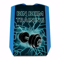 Speecheese Bin beim Training Parkscheibe mit Hantel-Motiv und 2