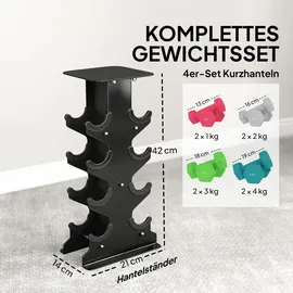 sportnow Hantel-Set Kurzhanteln 1-4 kg rutschfeste Griffe bunt/grau/grün/rosa