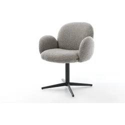 DELIFE Chaise-pivotante Nube-Flex avec accoudoirs bouclé gris argenté pied de chaise 4 branches noir pivotement sur 360° ressorts ensachés, Chaises de salle à manger