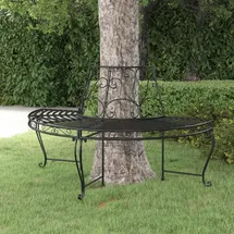 vidaXL Baumbank Halbrund Ø 160 cm Schwarz