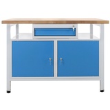 Proregal Werkbank Rhino mit Einzelschublade + 2 Türen | HxBxT 84x120x60cm | Traglast 300kg | Lichtgrau/Lichtblau