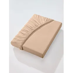 Spannbettlaken ESTELLA Gr. 3, braun (caramel), B:180-200cm L:200cm, Mako-Jersey, 100% Baumwolle, Laken