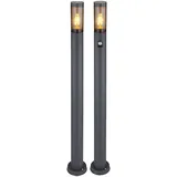 GLOBO Stehleuchte mit Bewegungsmelder Außenleuchte Sensor Standlampe Edelstahl anthrazit, rauch, 1x E27 Fassung, DxH 12,7x110cm, 2er Set