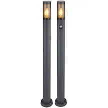 GLOBO Stehleuchte mit Bewegungsmelder Außenleuchte Sensor Standlampe Edelstahl anthrazit, rauch, 1x E27 Fassung, DxH 12,7x110cm, 2er Set