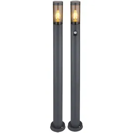 GLOBO Stehleuchte mit Bewegungsmelder Außenleuchte Sensor Standlampe Edelstahl anthrazit, rauch, 1x E27 Fassung, DxH 12,7x110cm, 2er Set