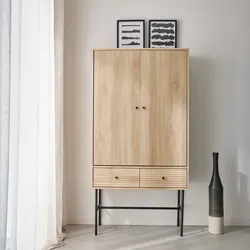 Kleiderschrank, Holzdekor mit Rilleneffekt 2 Türen, 2 Schubladen, 3 Regale - Braga