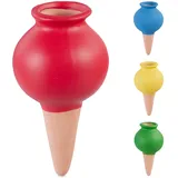 Relaxdays Tonkegel Bewässerung, 4er Set, je 80 ml, Gießhilfe für Zimmerpflanzen, Kugel-Design, Bewässerungsstecker, bunt